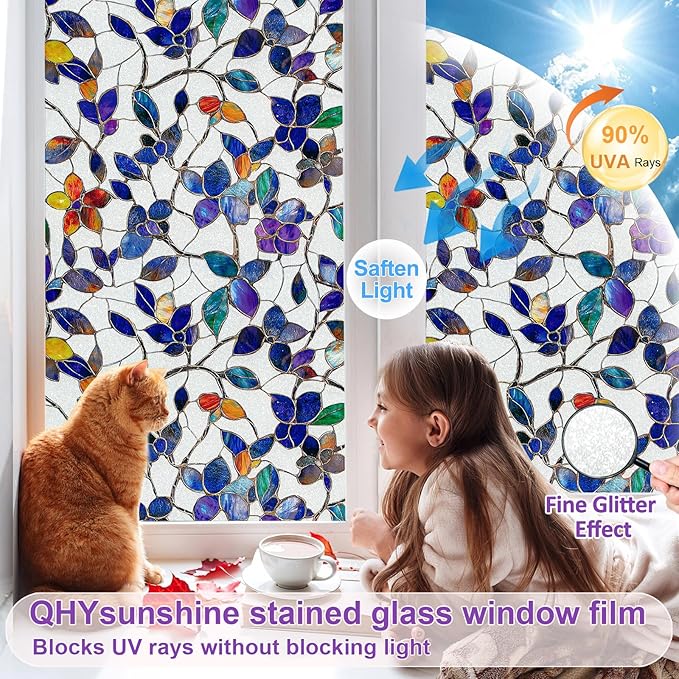 Window Privacy Film Stained Glass Window Film Frosted Window Film Window clings Non-Adhesive Reusable Decorative for Home Removable (Purple Frosted, 23.6 X 78.7 in)