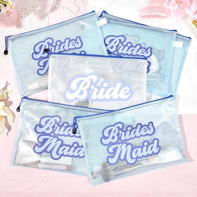 SOIDRAM 6PCS Bridesmaid Makeup Bag Clear Zippered Bag Bridesmaid Proposal Gifts Cosmetic Pouch for Wedding Party Favors Bachelorette Party Decorations Toiletry Organizer Bag Cosmetic Case Gift