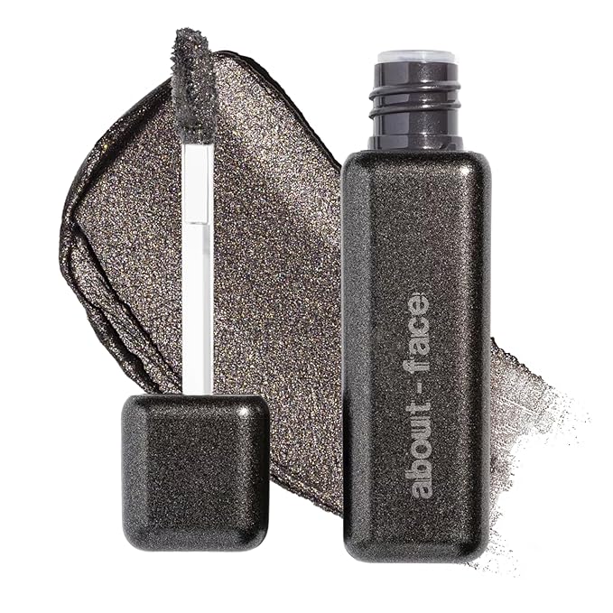 aboutface Fractal Glitter Eye Paint Glitch– Smudge-Proof, Long-Lasting Liquid Eyeshadow – Intense Sparkle with Mousse Texture – Vegan, Cruelty-Free – 0.13oz (Asphalt With Sparkle)