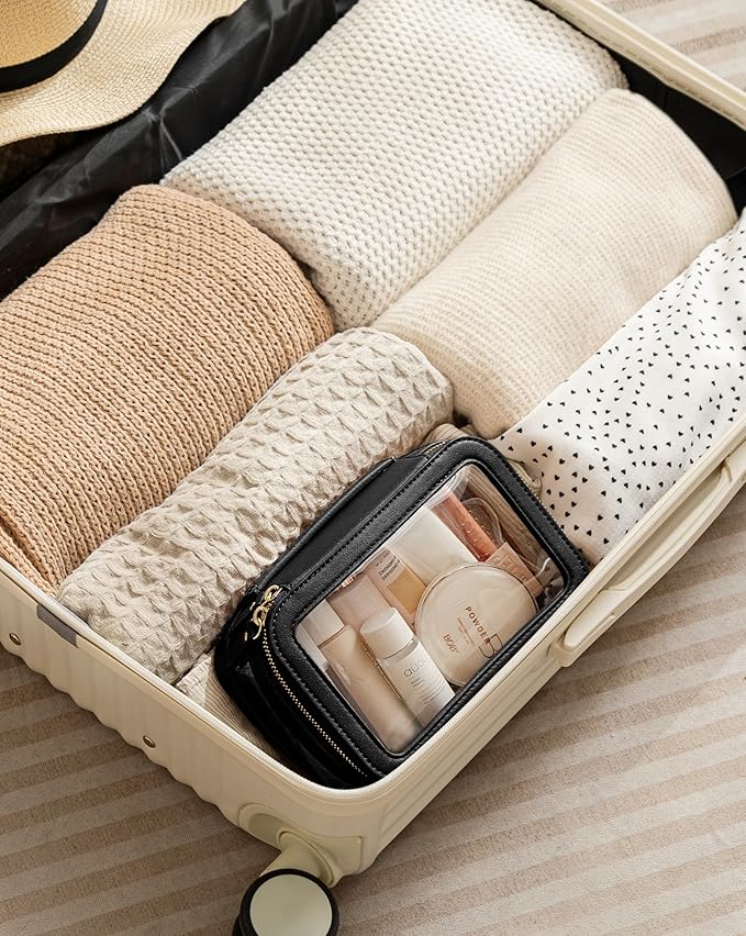 Medium Clear Makeup Bag for Women, Portable Travel Makeup Bag Organizer Waterproof Toiletry Bag Cute Makeup Bags Cosmetic Bag Makeup Pouch, Black