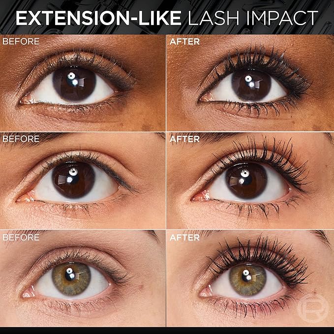 L'Oreal Paris Extensionist Waterproof Mascara, Lengthening, Volumizing, and Curling Formula For a Lash Extension Eye Makeup Look, Waterproof Black
