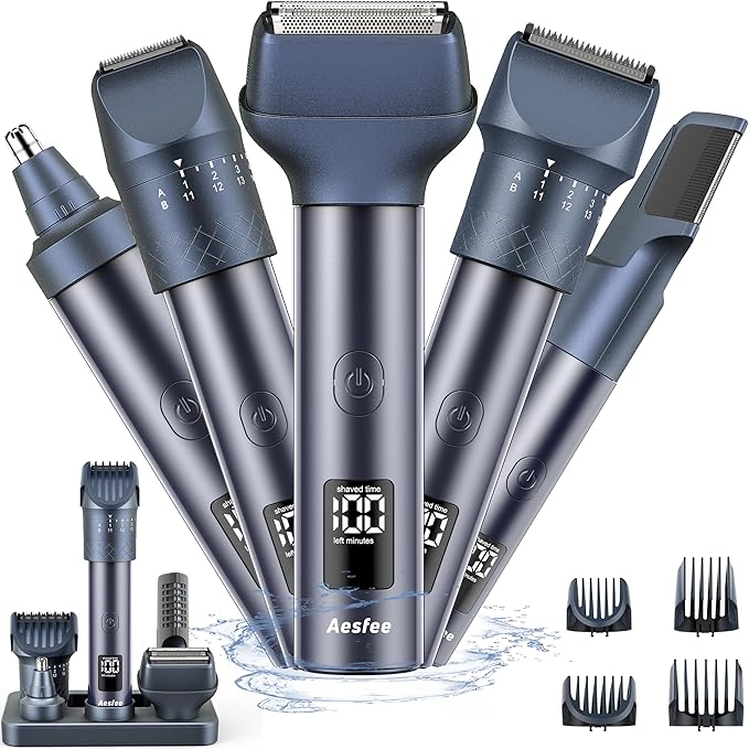 Beard Trimmer for Men, Electric Razors and Hair Clippers Set, Precision Dial Adjustable 20 Settings, All-in-One Shaving Kit for Mens Face Head Nose Body, IPX7 Waterproof Wet/Dry, USB-C Charge Dock