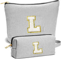 Travel Essentials - Portable Travel Toiletry Bag for Women, Initial Makeup Kit Organizer Make up Cosmetic Bag Set, Black L