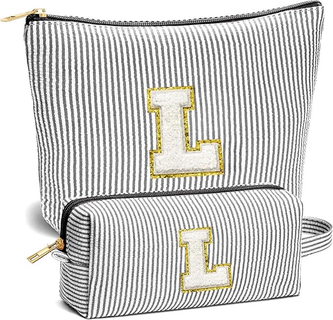 Travel Essentials - Portable Travel Toiletry Bag for Women, Initial Makeup Kit Organizer Make up Cosmetic Bag Set, Black L