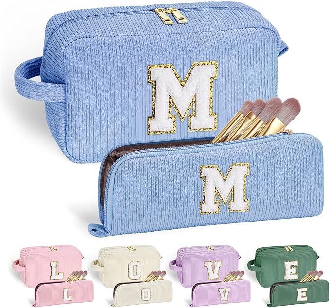YOOLIFE Initial Travel Makeup Bag Cosmetic Bag - Teen Girl Gifts Trendy Stuff Friend Birthday Gifts for Women Teen Girl Kids