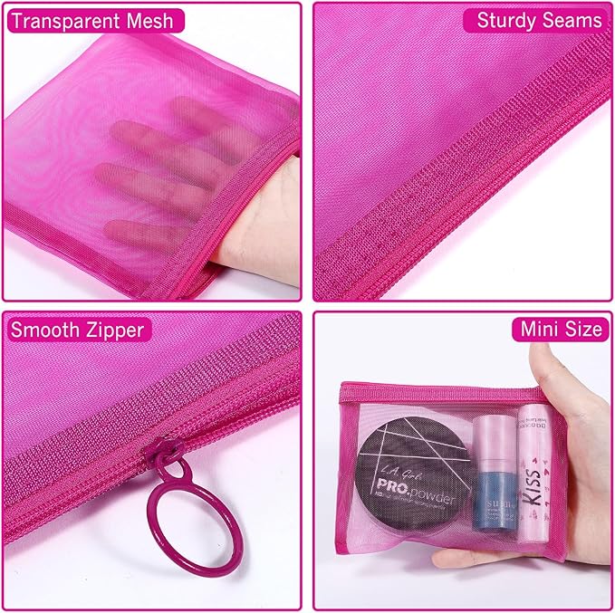 8 Pack Mini Zipper Mesh Makeup Bags, Nylon Cosmetic Bags Toiletry Purse Travel Organizer Bags Inside Bag for Office Travel Organization (Multicolor, XS)