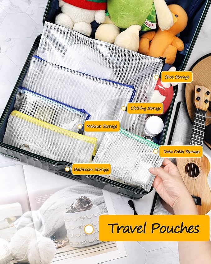 SUNEE Multisize Plastic Zipper Pouches (6 Colors, 18 Packs), Water-Resistant Zip Bag for School Office Supplies, Puzzles & Games Organizing Storage