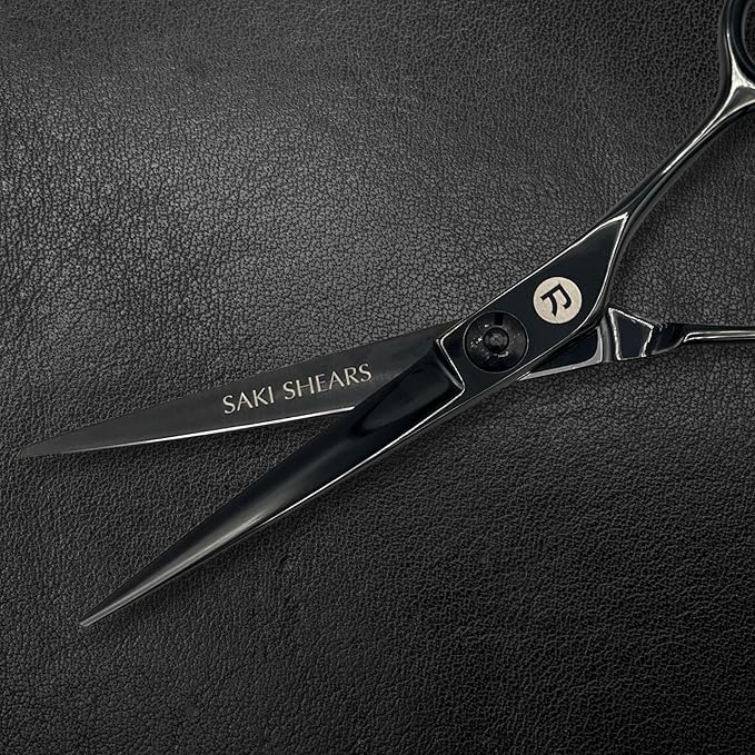Saki Shears Black 5.5" Hair Cutting Scissors - Straight Handles - Dual Tangs - Zero Offset - Lightweight Hair Scissors for Professionals - Japanese 440C Steel (Black)