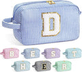 YOOLIFE Graduation Gifts for Girls Teen Girls - Monogrammed Initial Blue Makeup Bag, Graduation Party Favor, Personalized Preppy Stuff Dance Gifts for Teen Girls Kids, Birthday Gifts for Girls D