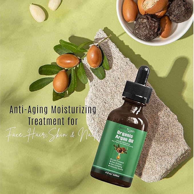 Argan Oil -100% Organic & Cold Pressed Moroccan Oil - Anti-Aging Moisturizing Treatment for Face, Hair, Skin & Nails, Acne Scars, Anti-Wrinkle. (4 FL OZ)