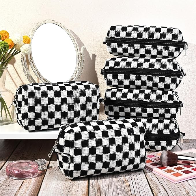 SOIDRAM Checkered Makeup Bag Preppy Cosmetic Bag Bulk Black Makeup Pouch Personalize Travel Toiletry Bag Organizer Cute DIY Makeup Brushes Storage Bag for Women
