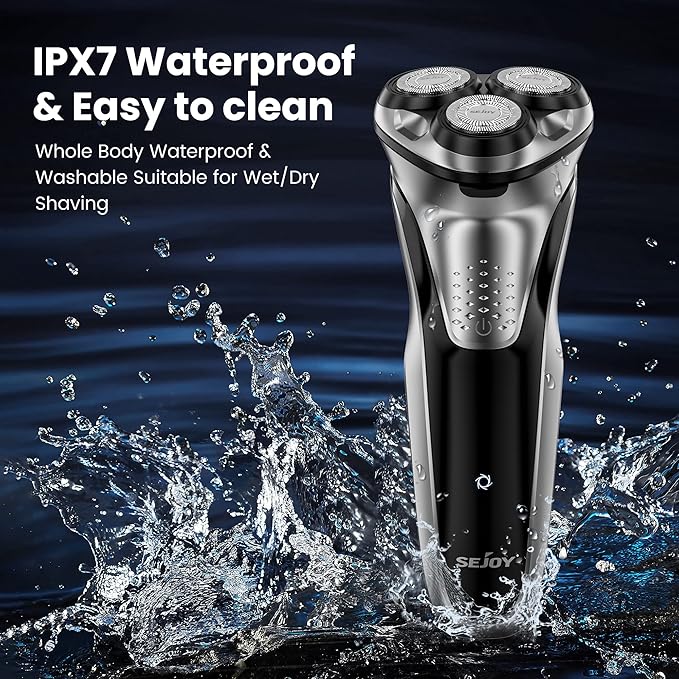 Sejoy Electric Shavers for Men, Mens Electric Razors Cordless, Rechargeable Razor with Pop-up Trimmer, Portable Travel Shavers Waterproof IPX7, 3D Floating Head, USB Charging