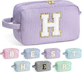 YOOLIFE Initial Makeup Bag - Personalized Monogram Cute Makeup Bag Cosmetic Travel Toiletry Pouch Make Up Case for Women Mom Best Friend Friendship Sister Teacher, Birthday Gifts for Women Her H