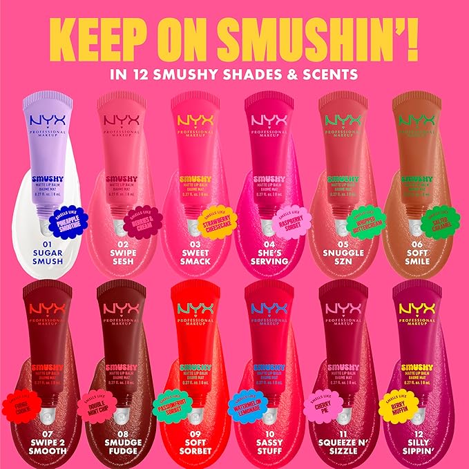 NYX PROFESSIONAL MAKEUP Smushy Matte Lip Balm, Tinted Lip Moisturizer with Soft, Matte Finish - Sugar Smush (Transparent)