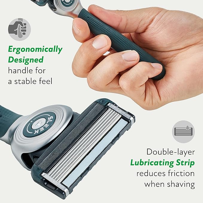 DORCO SLEEK Six Blade Razor System with Multi-Flex Technology, Precision Shaving Razor Handle, Includes 2 Cartridges