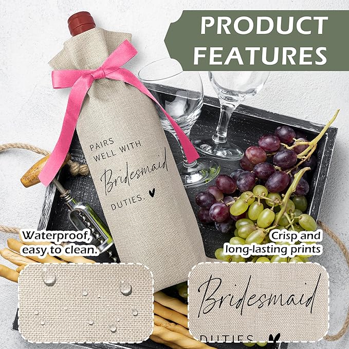 Cute Pink Bow Ribbon Engagement Gift Wine Bag - 1 PCS Bride to Be Gifts for Bridesmaids Bride and Groom Couples Her Him Will You Be My Bridesmaid for Getting Married Engagement Bridal Shower - A50