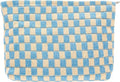 PAZIMIIK Knitted Checkered Makeup Bag Large Zipper Make Up Accessory Pouch for Purse Cosmetic Brush Bag for Travel Essential Blue Beige