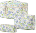 HBselect Quilted Makeup Bag, 3PCS Cotton Large Travel Makeup Bag, Cute Floral Coquette Make up Bag Cosmetic Bag Toiletry Bag for Women Girls