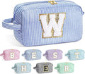 YOOLIFE Teen Girls Makeup Bag - Monogram Makeup Bags Cosmetic Toiletry Pouch Make Up Case for Women Her Best Friend Friendship Sister Teacher, Personalized Birthday Gifts for Women, Blue W