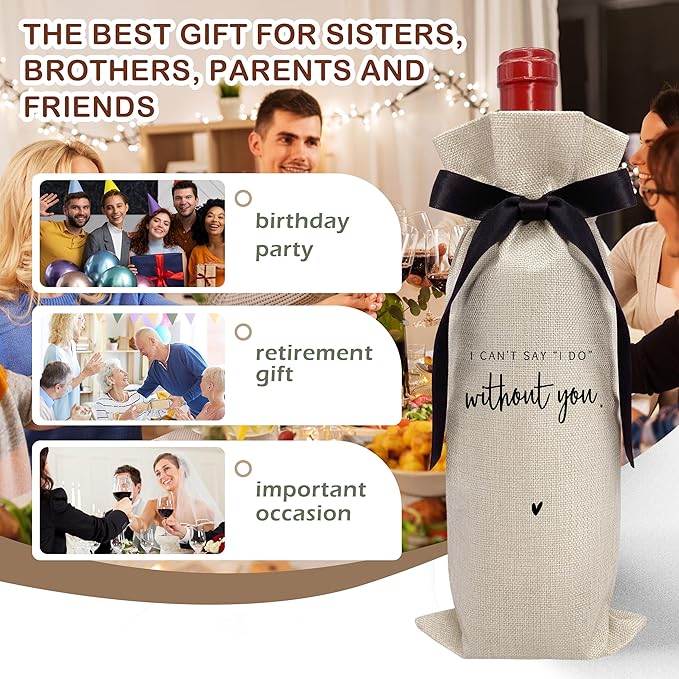 RYIGYWE Black Bow Ribbon Ideas Engagement Gift Wine Bag - 1 PCS Godparents Proposal for Bridesmaids Bride Groom Couples Her Him Officiant Gift for Getting Married Engagement Bridal Shower - A59