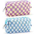 ZLFSRQ 2Pcs Checkered Pencil Case Cute Pencil Pouch for Teens Checkered Makeup Bag Medium Travel Cosmetic Bag Preppy Makeup Pouch for Purse Aesthetic Zipper Toiletry Bags Organizer(Blue/Purple)