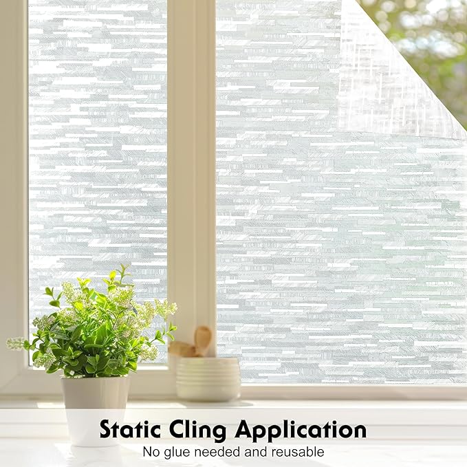 Volcanics Window Privacy Film with Installation Tools, Frosted Glass Window Film, Removable Window Clings for Home Office, Static Cling Opaque Stickers, UV Blocking 17.5 x 78.7 Inches