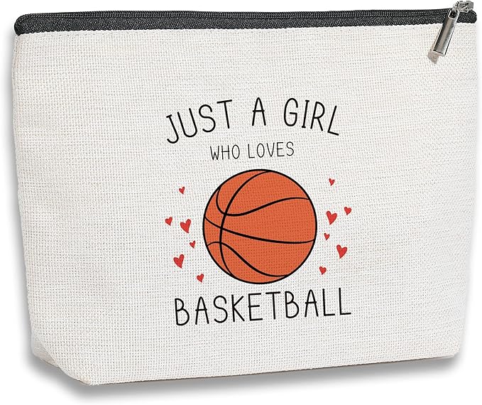 Basketball Gifts, Basketball Gifts for Girls, Basketball Stuff, Gift for Bestie Sister Daughter Girls Sister Friend Women, basketball Decor, Travel Toiletry Makeup Zipper Pouch Just a Girl Who Loves