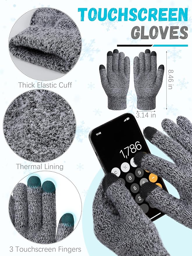 Winter Beanie Hat Scarf Gloves, Warm Fleece Knit Hat Long Scarf Neck Warmer Touch Screen Winter Gloves Set Gifts for Women