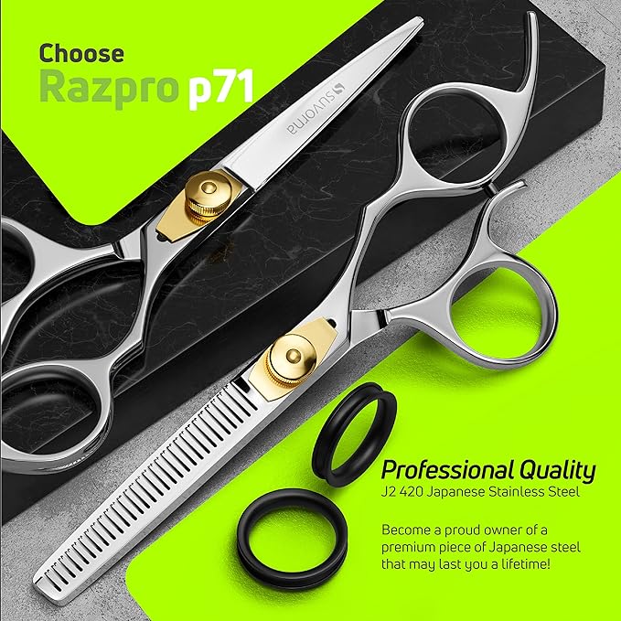 Suvorna Hair Cutting Scissors and Thinning Shears Set - Professional Hair Scissors Set - Barber Supplies and Accessories - Made with 420C Japanese Stainless Steel and Extremely Razor Sharp Edge.