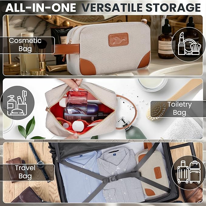 Small Makeup Bag for Women and Men - Cute Cosmetic Bag for Travel, Multipurpose Canvas Make up Pouch for Accessories, Mini Makeup Purse with Zipper and Internal Pockets for Toiletries - Sand