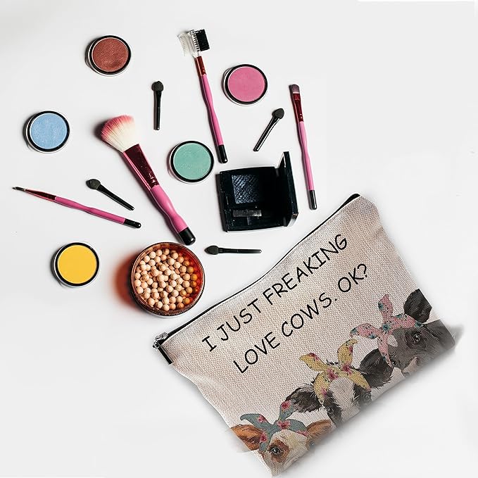 I Just Freaking Love Cows OK Farmhouse Cows with Bandanas Makeup Bag Cosmetic Bags with Zipper Pouch Travel Toiletry Case,Gifts for Cow Lovers Farm Girls