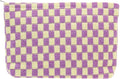 PAZIMIIK Knitted Checkered Makeup Bag Large Zipper Make Up Accessory Pouch for Purse Cosmetic Brush Bag for Travel Essential,Purple