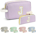 Travel Makeup Bag Christmas Gifts for Women Girl Teens, Personalized Initial Makeup Bag for Cute Teen Girls, Preppy Stuff Toiletry Bag Cosmetic Bag, Teen Girls Gift Trendy Stuff, Letter J