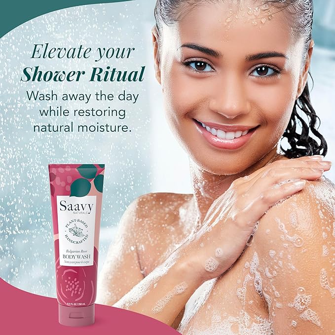 Saavy Naturals Body Wash Bulgarian Rose Plant-Based Ingredients| Made In USA | Sensitive Skin Body Washl Organic Formula With Coconut Oil, Shea Butter, And Aloe Vera - 8.5 Fl Oz, 2 Pack