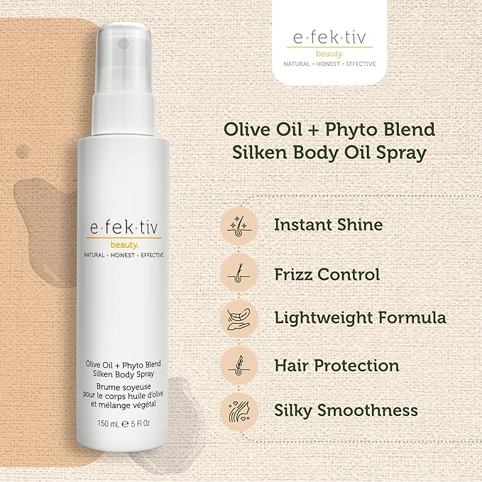 Olive Oil + Phyto Blend Silken Body Spray - Ultra Moisturizing Mist for the Skin - Dry Oil Body Spray Moisturizer - No Gluten, Parabens, Sulfates - Cruelty Free - 5 Oz