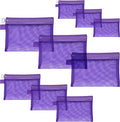 Quotidian Flat Clear Mesh Zipper Pouch Purple Makeup Brush Bag Travel Organizer 3-Size Pack of 9 - Toiletry Kit Cruise Travel Purse Storage