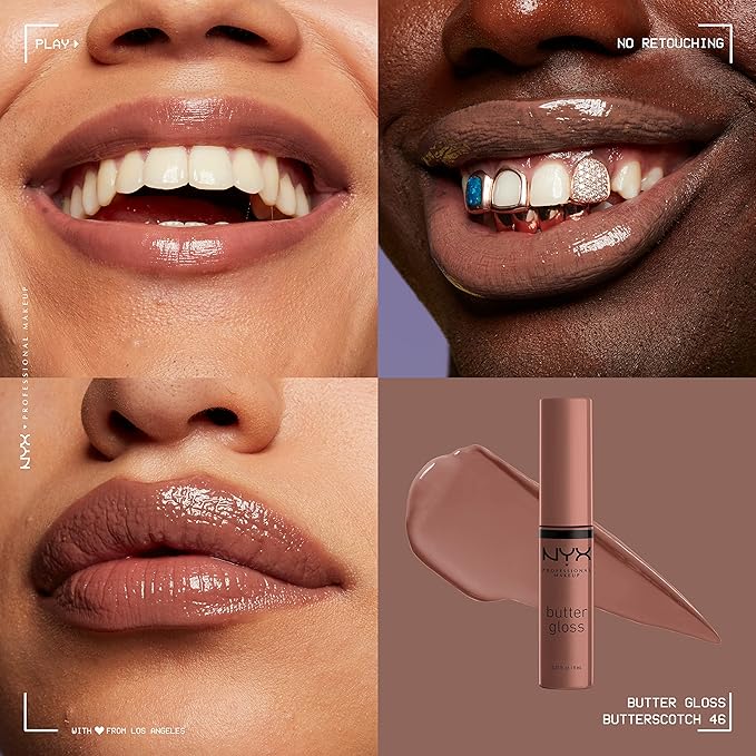 NYX PROFESSIONAL MAKEUP Butter Gloss Brown Sugar, Non-Sticky Lip Gloss - Butterscotch (Neutral Light Brown)