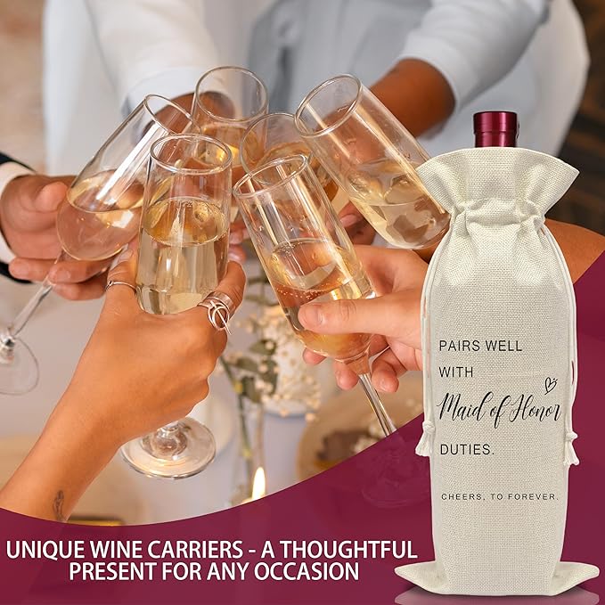 AWSICE Wedding Wine Bottle Bag - Maid of Honor Proposal Gifts - Pairs Well with Wedding Gift Bags - Engagement Present for Bridesmaid - Bridal Planning Shower Decorations-A08