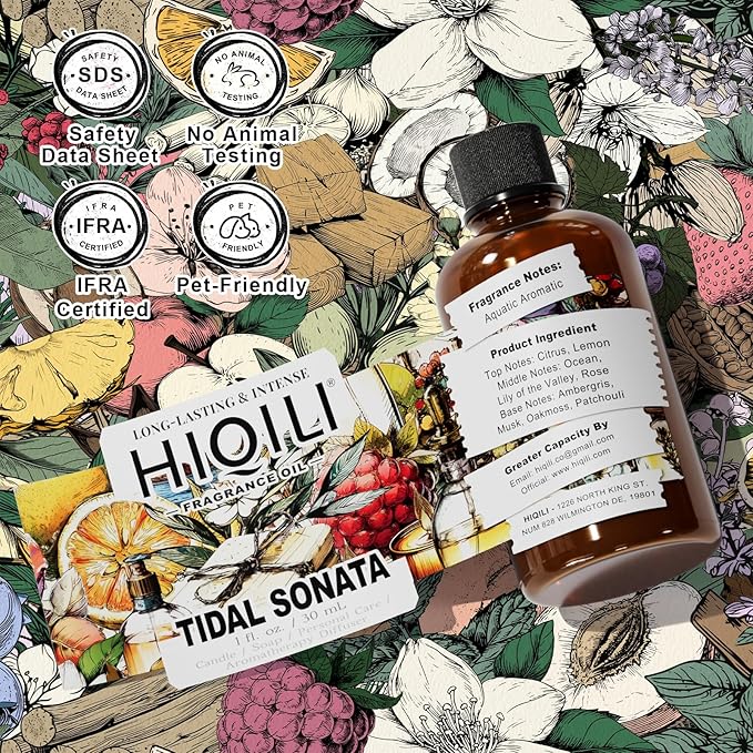 HIQILI Tidal Sonata Fragrance Oil for Diffuser, Ocean & Lemon Scents, Candle & Soap Making, Personal Care Scenting, Aquatic Notes, Long-Lasting Scents - 1 Fl Oz