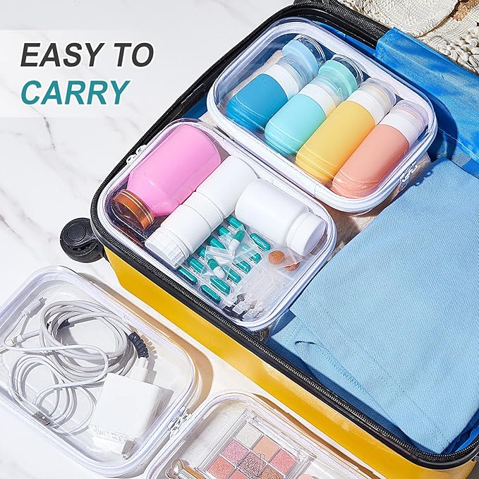 Sanwuta 6 Pcs Clear Hard Zipper Case Hard Plastic Zipper Pouches Makeup Bag Pencil Pouches Transparent Cases for Snacks Plastic Storage Organizer Box for Travel(White,7.09 x 5.12 x 2 Inch)