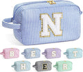 YOOLIFE Personalized Birthday Gift for Mom - Monogram Blue Initial Makeup Bag Cosmetic Bag for Women