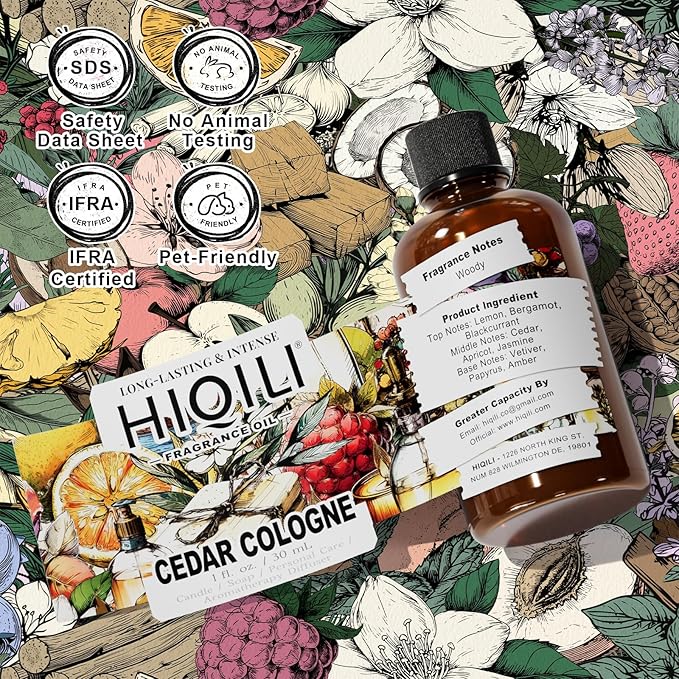 HIQILI Cedar Cologne Fragrance Oil for DIY Candle & Soap Making, Long-Lasting, Luxury Hotel Scents for Diffuser - 1 Fl Oz