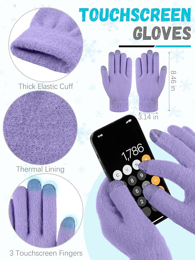 Winter Beanie Hat Scarf Gloves, Warm Fleece Knit Hat Long Scarf Neck Warmer Touch Screen Winter Gloves Set Gifts for Women