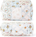 2Pcs Cotton Quilted Makeup Bag for Women Girls Coquette Small Floral Cosmetic Bags Cute Zipper Pencil Pouch Aesthetic Makeup Pouch Trendy Cloth Bee&Flower Travel Toiletry Skincare Bag