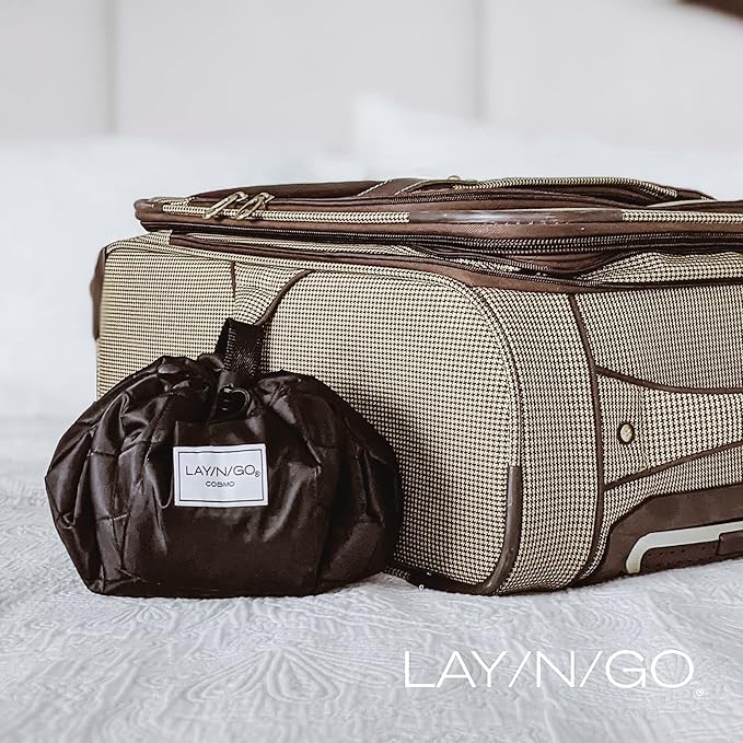 Lay-n-Go Cosmo Layflat Drawstring Cosmetic & Makeup Bag Organizer w/Zipper Pocket, Brush Loops & More, Cinch to Close, Lay Flat to Use, Durable, Machine Wash, Travel Toiletry Bag (20", Pink)