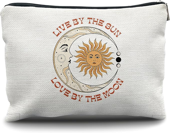 Nogrit sun and moon makeup bag,Tarot Makeup Cosmetic Bag,Live by the Sun Love by the Moon,Tarot Makeup Travel Toiletry Bag,Gifts for Tarot Astrology Lovers Women