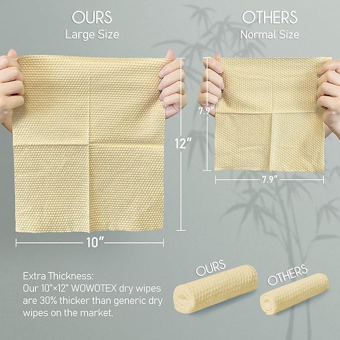 Bamboo Rayon Disposable Face Towel Biodegradable Large Dry Face Wipes 60 Count/1 Box Extra Thick Soft Clean Facial Towels for Sensitive Skin, Makeup Removing, Facial Cleansing, Nursing, Travel