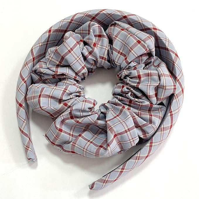 Headband and Scrunchie Set for Women 2Pack Hair Ties for Girls Elastics Bands Ponytail Holder Hair Accessories Red Lattice
