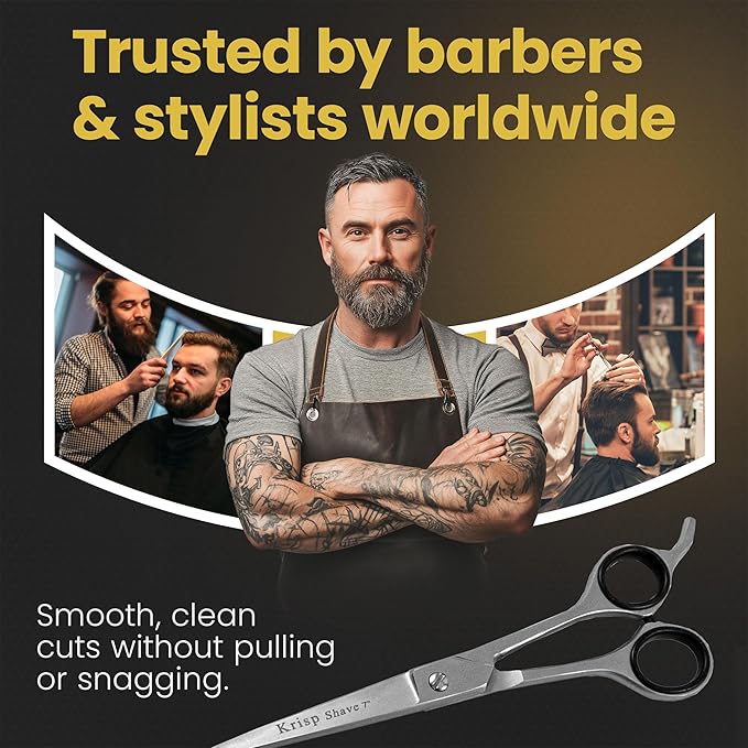 Professional Hair Cutting Scissors - Krisp Shave Japanese Stainless Steel Salon Barber Scissor (7 inch Inch) - Shears for Men's Beard Mustache Women Kids Pets Haircut All Purpose Shear, KSP-784