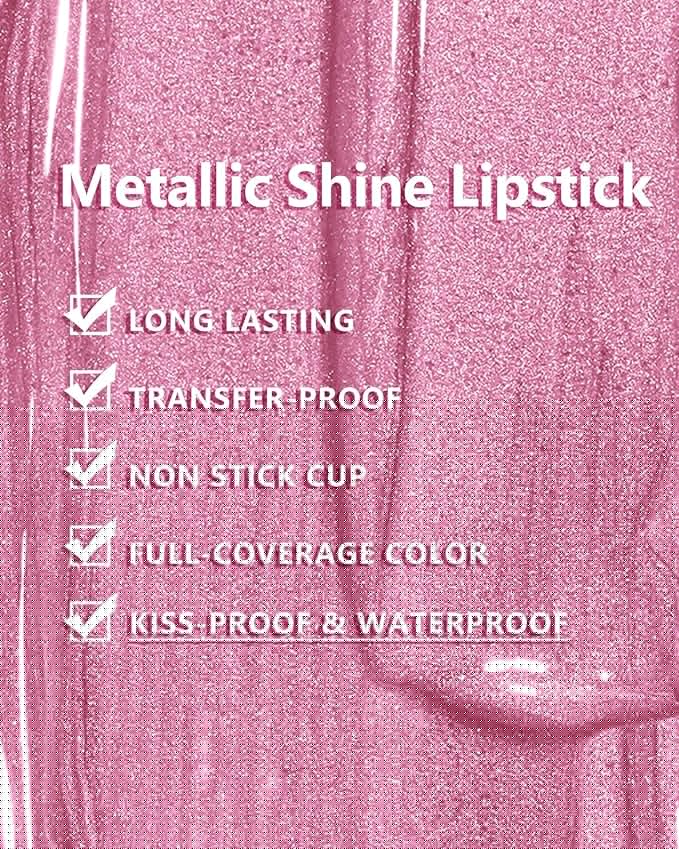 MAKI YIKA Pink Lipstick for Women Metallic Lipsticks Glitter Long Lasting Lipstick No Smudge No Transfer Liquid Lip Gloss (BR013 First Love)